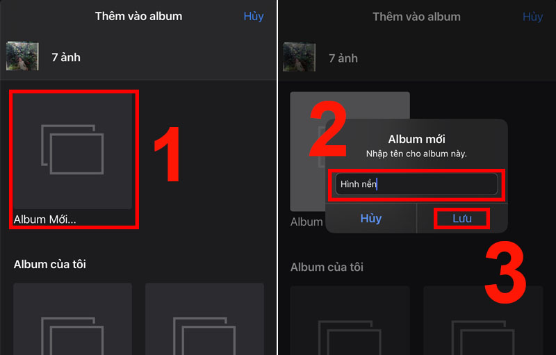 Chọn Album Mới > Đặt tên cho album này > Nhấn Lưu.